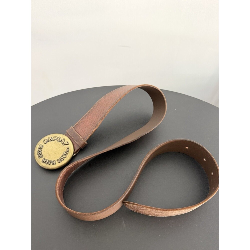 American Eagle Outfitters Women’s Brown Leather Belt Small Replay With Love Buck - Picture 10 of 13